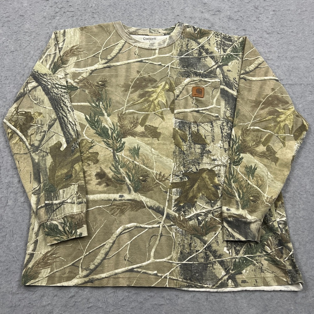VTG Carhartt Shirt Mens Large Camo‎ Realtree AOP Long Sleeve Pocket Tee K285 Cap